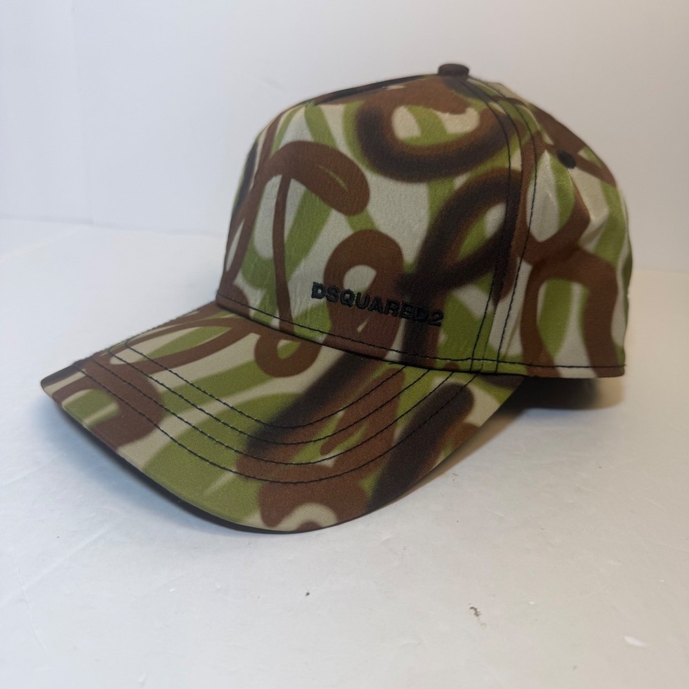 Dsquared2 Graffiti Camo Baseball Cap Dean & Dan Caten Snapback Hat Green Brown